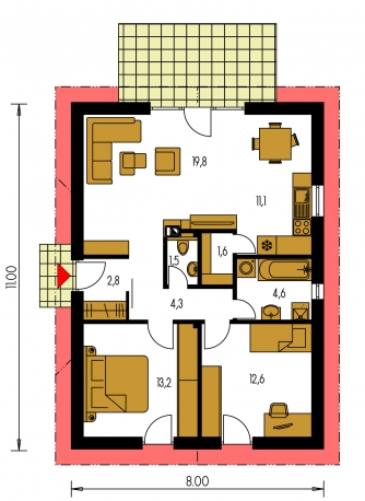 Mirror image | Floor plan of ground floor - BUNGALOW 13